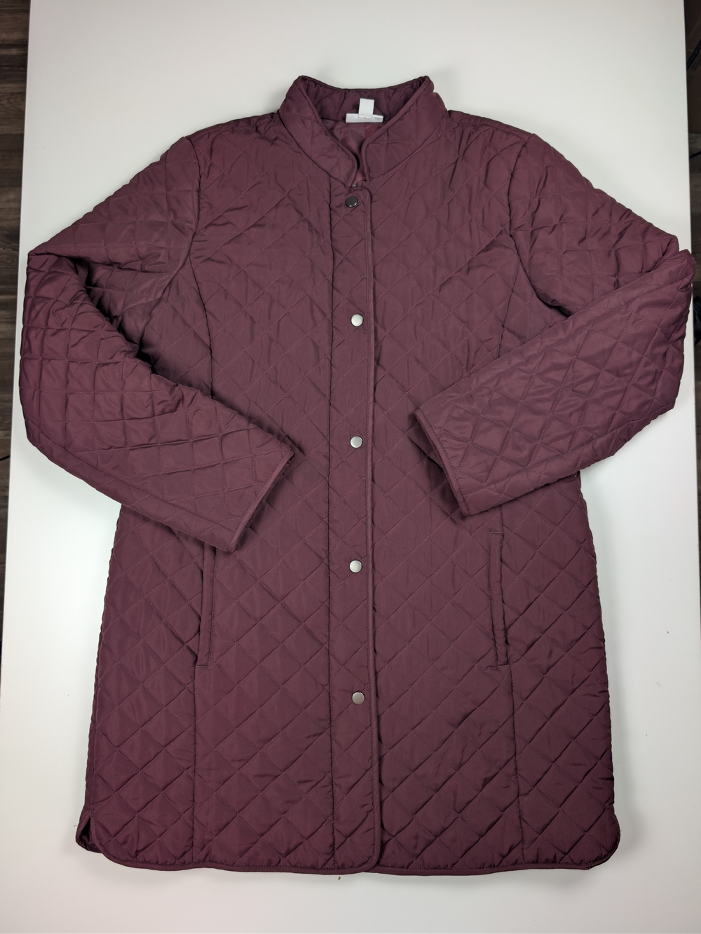 J.Jill Womens M Tall Burgundy Diamond Quilted Coat Jacket Zip Snap Plum